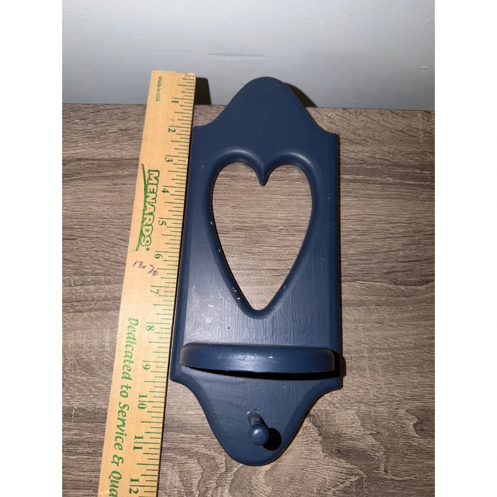 Vintage Navy Blue Wooden Heart Wall Shelf with Hook Farmhouse Decor